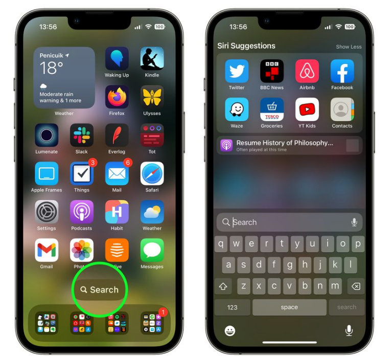 宣恩苹果手机维修分享升级到 iOS 16 后，如何删除主屏幕上的搜索按钮 